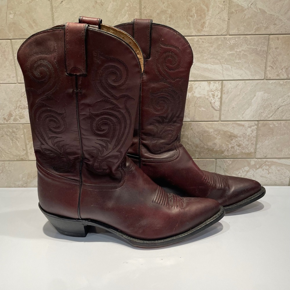 VTG Tony Lama Cherry Burgundy Leather Western Cowboy Boots Pointed Toe Size 10 D